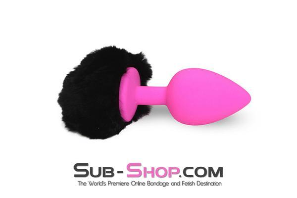 6870M      Jet Black Powder Puff Butt Plug Tail, Large Pink Silicone Plug - LAST CHANCE - Final Closeout! Black Friday Blowout   , Sub-Shop.com Bondage and Fetish Superstore