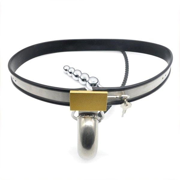 6931AR      Strict Penitentiary Fully Locking Steel Chastity Belt Harness Set with attached Steel Anal Dildo Chastity   , Sub-Shop.com Bondage and Fetish Superstore