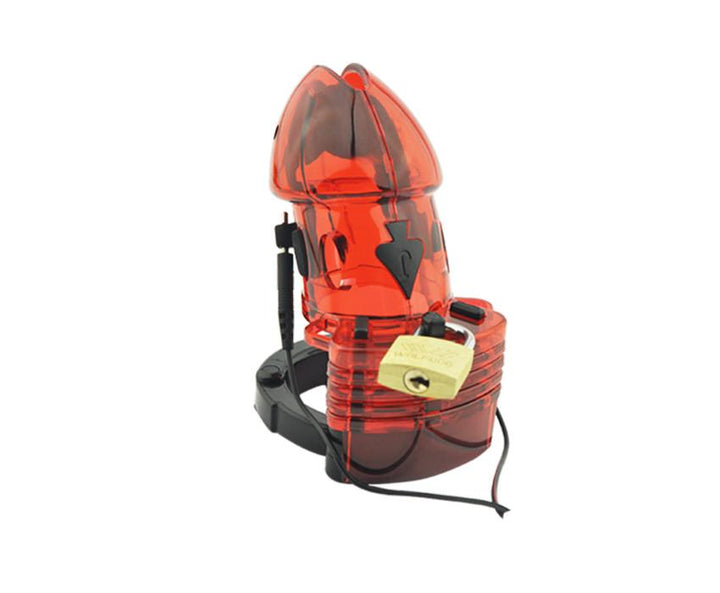6935AR-SIS      Sissy Slut Training Electro Sex Locking Red Cock Cage Chastity Device Sissy   , Sub-Shop.com Bondage and Fetish Superstore