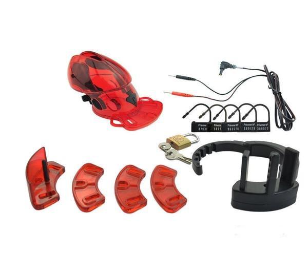 6935AR-SIS      Sissy Slut Training Electro Sex Locking Red Cock Cage Chastity Device Sissy   , Sub-Shop.com Bondage and Fetish Superstore
