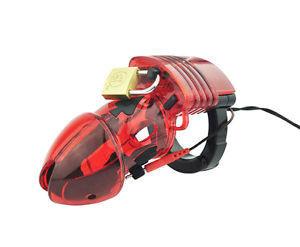 6935AR      Electro Sex Locking Red Cock Cage Chastity - MEGA Deal! Black Friday Blowout   , Sub-Shop.com Bondage and Fetish Superstore