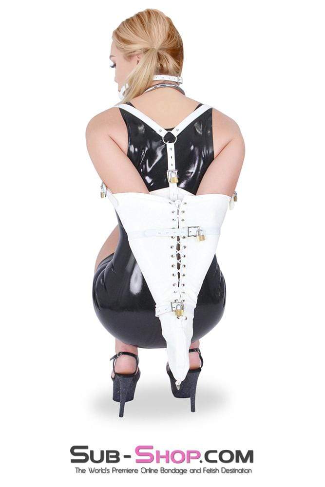 6937M-SIS      Feminized Sissy Kit Forced Feminization Fantasy Sissy Bitch Tight White Lacing Armbinder with Locking Straps Sissy   , Sub-Shop.com Bondage and Fetish Superstore