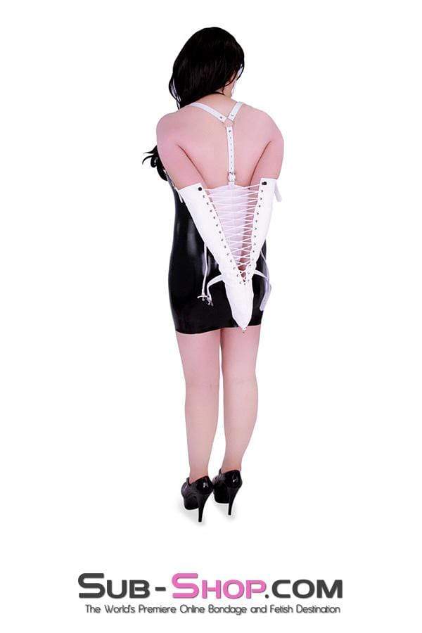 6937M-SIS      Feminized Sissy Kit Forced Feminization Fantasy Sissy Bitch Tight White Lacing Armbinder with Locking Straps Sissy   , Sub-Shop.com Bondage and Fetish Superstore