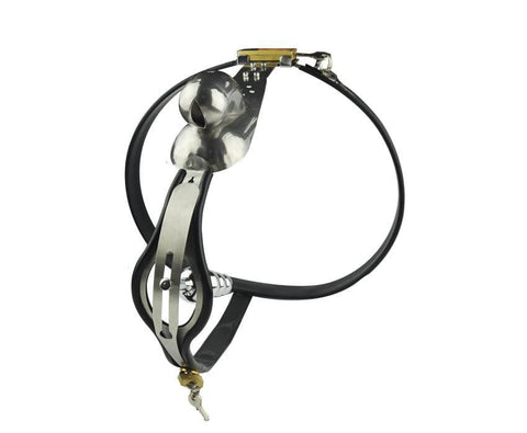 6941AR      Nutshell Locking Steel Chastity Belt with Shaped Steel Cock and Ball Prison and Steel Ripple Anal Plug Chastity   , Sub-Shop.com Bondage and Fetish Superstore