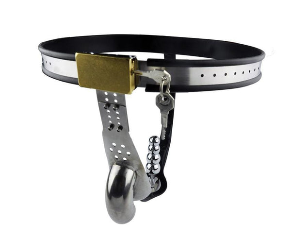 6941AR      Nutshell Locking Steel Chastity Belt with Shaped Steel Cock and Ball Prison and Steel Ripple Anal Plug Chastity   , Sub-Shop.com Bondage and Fetish Superstore