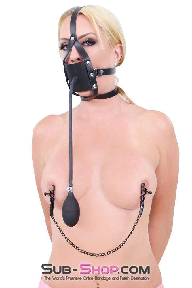 0960A      More Than a Mouthful Black Leather Penis Pump Gag Trainer Gags   , Sub-Shop.com Bondage and Fetish Superstore