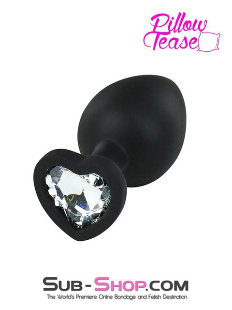 6950M      Dark Heart Large Black Silicone Butt Plug with Heart Shaped Crystal - LAST CHANCE - Final Closeout! MEGA Deal   , Sub-Shop.com Bondage and Fetish Superstore