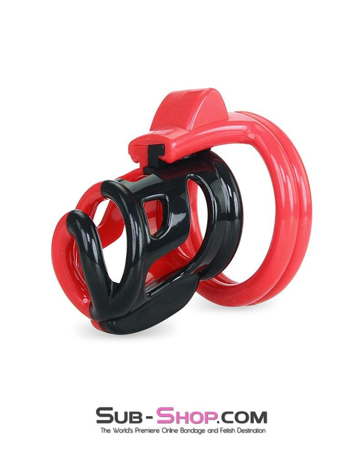 6967AE-SIS      Sissy Teasing Domme High Security Red and Black Locking Male Chastity Sensation Device Sissy   , Sub-Shop.com Bondage and Fetish Superstore