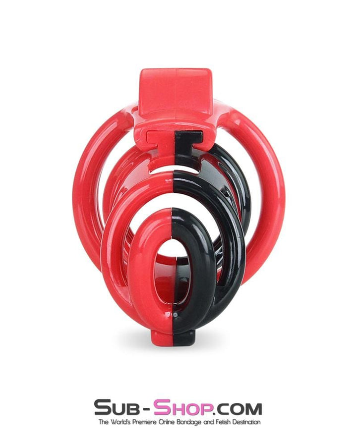 6967AE-SIS      Sissy Teasing Domme High Security Red and Black Locking Male Chastity Sensation Device Sissy   , Sub-Shop.com Bondage and Fetish Superstore