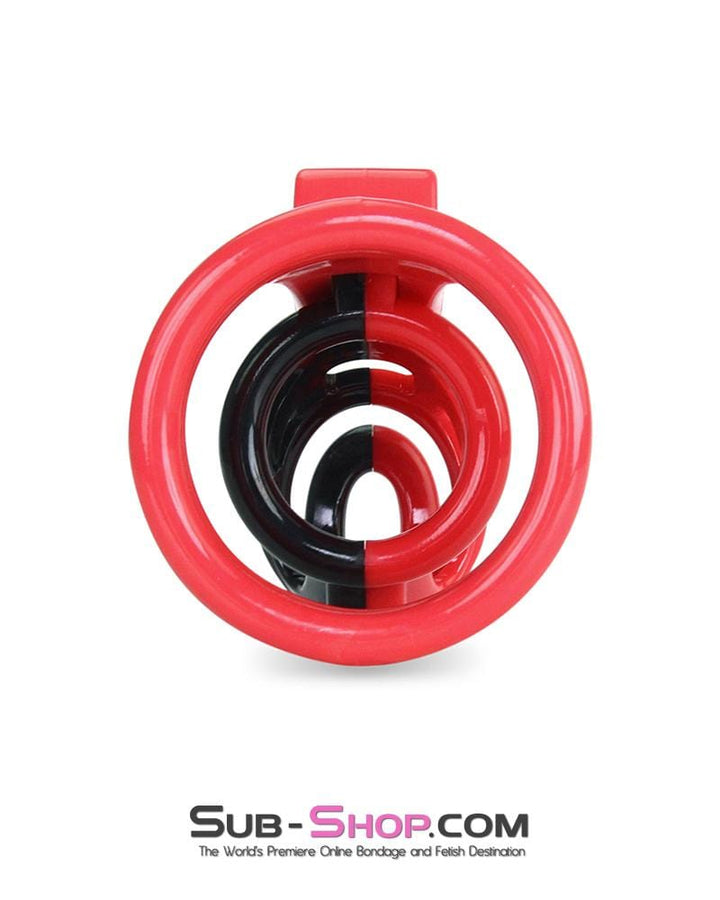 6967AE-SIS      Sissy Teasing Domme High Security Red and Black Locking Male Chastity Sensation Device Sissy   , Sub-Shop.com Bondage and Fetish Superstore
