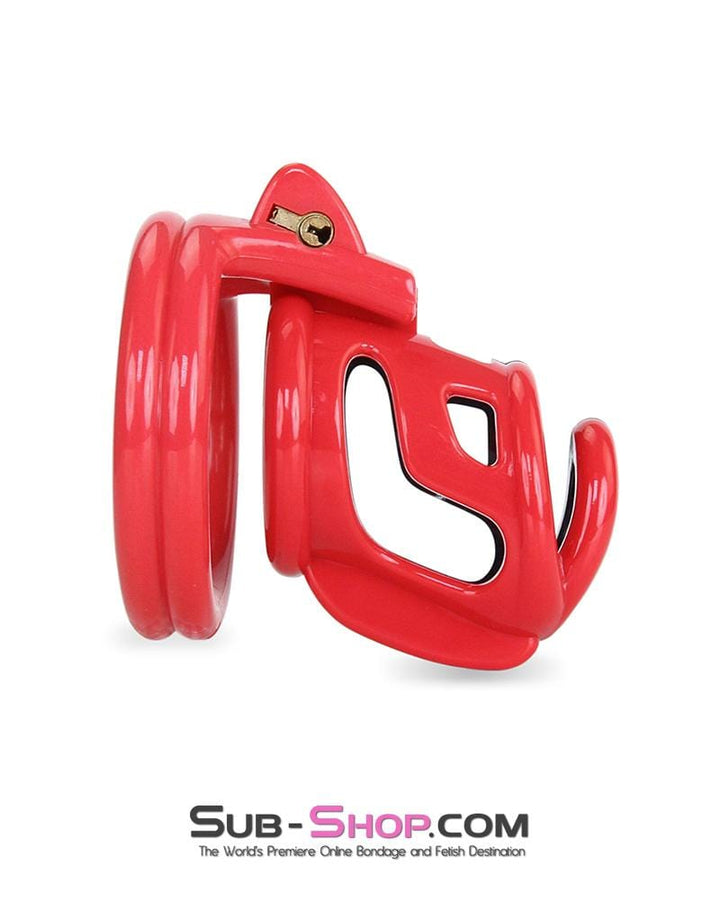 6967AE-SIS      Sissy Teasing Domme High Security Red and Black Locking Male Chastity Sensation Device Sissy   , Sub-Shop.com Bondage and Fetish Superstore