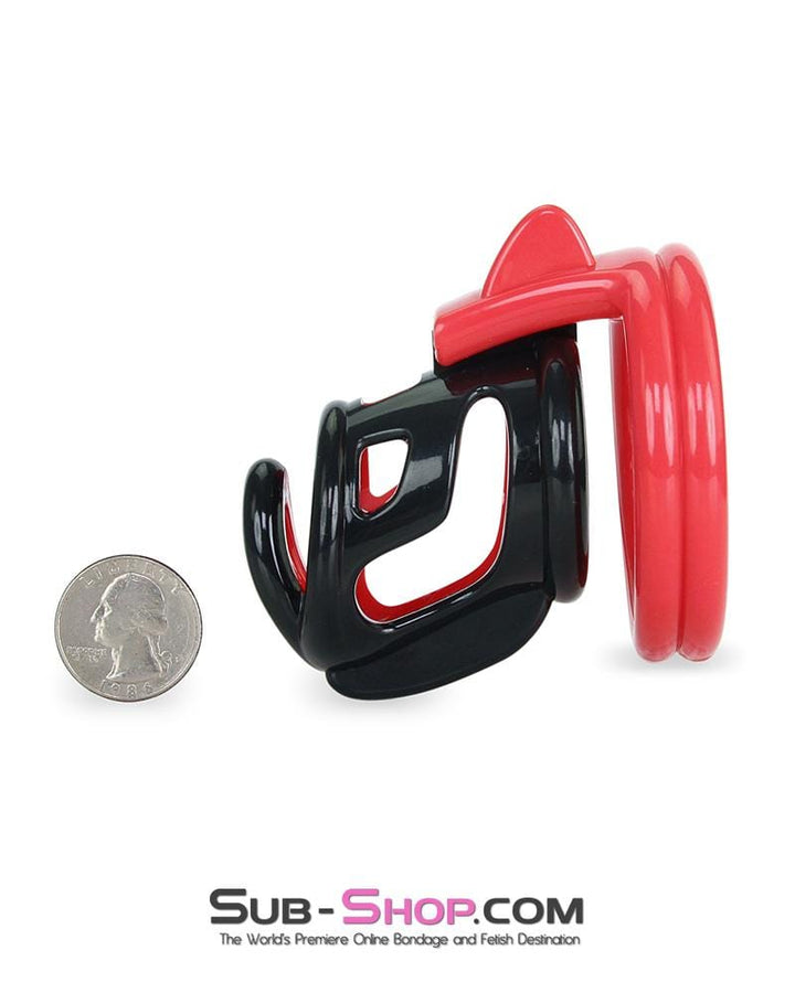 6967AE-SIS      Sissy Teasing Domme High Security Red and Black Locking Male Chastity Sensation Device Sissy   , Sub-Shop.com Bondage and Fetish Superstore