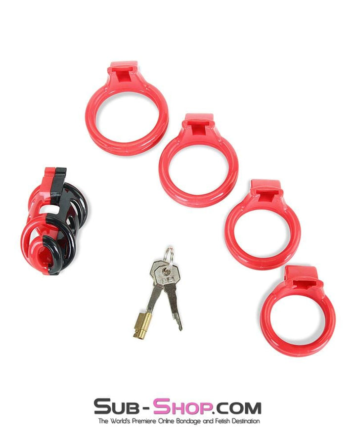 6967AE-SIS      Sissy Teasing Domme High Security Red and Black Locking Male Chastity Sensation Device Sissy   , Sub-Shop.com Bondage and Fetish Superstore
