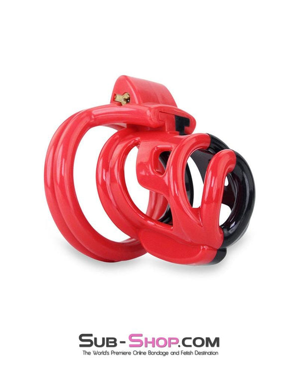 6967AE-SIS      Sissy Teasing Domme High Security Red and Black Locking Male Chastity Sensation Device Sissy   , Sub-Shop.com Bondage and Fetish Superstore