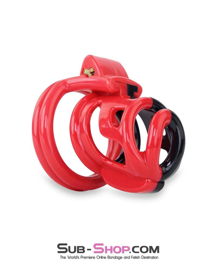 6967AE-SIS      Sissy Teasing Domme High Security Red and Black Locking Male Chastity Sensation Device Sissy   , Sub-Shop.com Bondage and Fetish Superstore