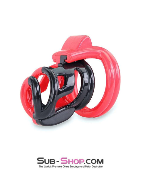6967AE-SIS      Sissy Teasing Domme High Security Red and Black Locking Male Chastity Sensation Device Sissy   , Sub-Shop.com Bondage and Fetish Superstore