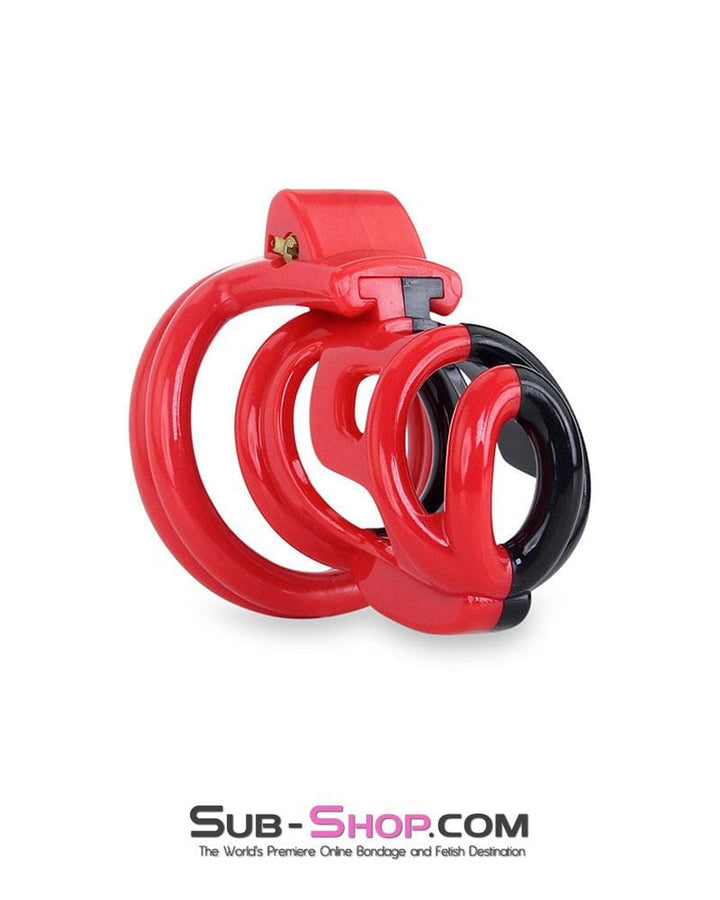 6967AE-SIS      Sissy Teasing Domme High Security Red and Black Locking Male Chastity Sensation Device Sissy   , Sub-Shop.com Bondage and Fetish Superstore