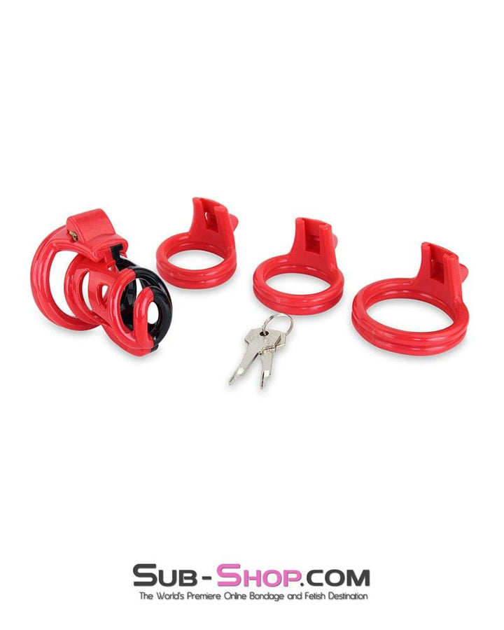 6967AE-SIS      Sissy Teasing Domme High Security Red and Black Locking Male Chastity Sensation Device Sissy   , Sub-Shop.com Bondage and Fetish Superstore