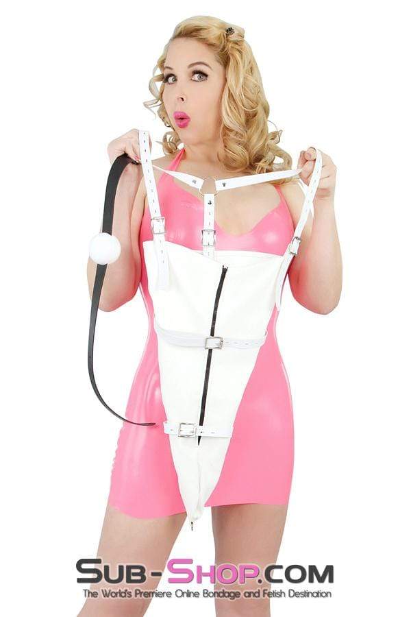 7001M-SIS      Prissy Sissies White Zippered Armbinder BDSM Roleplay with Locking Straps Sissy   , Sub-Shop.com Bondage and Fetish Superstore