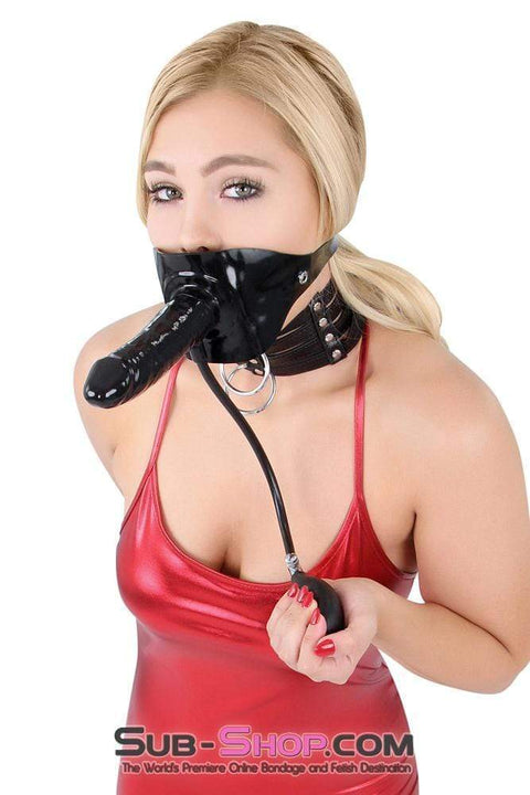 7012D-SIS      Sissy Bondage Give and Take Inflatable Latex Penis Gag with External Dildo Sissy   , Sub-Shop.com Bondage and Fetish Superstore