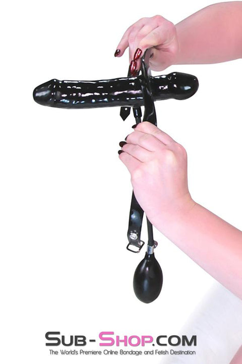 7012D      Give and Take Inflatable Latex Penis Gag with External Dildo Gags   , Sub-Shop.com Bondage and Fetish Superstore