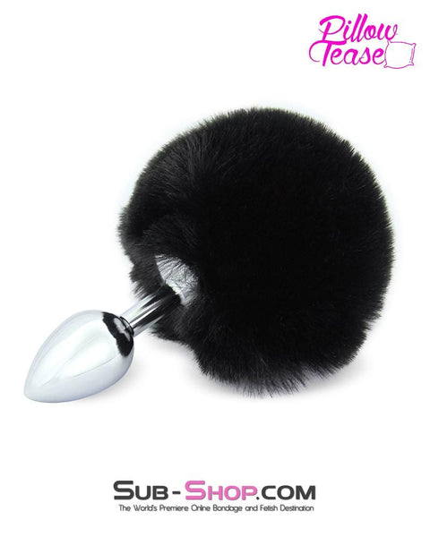 7033E      Black Bunny Puff Ball Small Chromed Anal Plug - MEGA Deal MEGA Deal   , Sub-Shop.com Bondage and Fetish Superstore