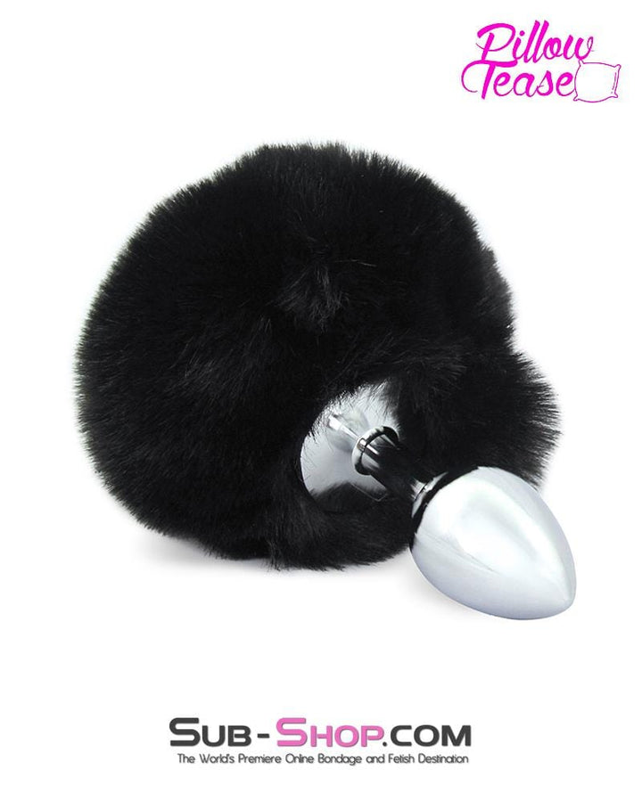 7033E      Black Bunny Puff Ball Small Chromed Anal Plug - MEGA Deal MEGA Deal   , Sub-Shop.com Bondage and Fetish Superstore