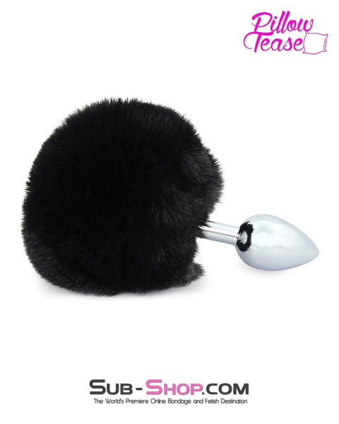 7033E      Black Bunny Puff Ball Small Chromed Anal Plug - MEGA Deal MEGA Deal   , Sub-Shop.com Bondage and Fetish Superstore