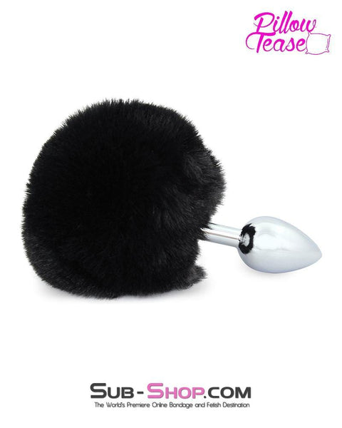 7033E-SIS      Black Bunny Puff Ball Small Chromed Sissy Anal Plug Sissy   , Sub-Shop.com Bondage and Fetish Superstore