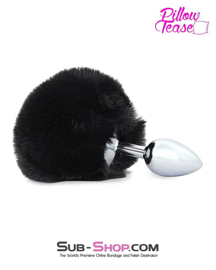 7033E      Black Bunny Puff Ball Small Chromed Anal Plug - MEGA Deal MEGA Deal   , Sub-Shop.com Bondage and Fetish Superstore