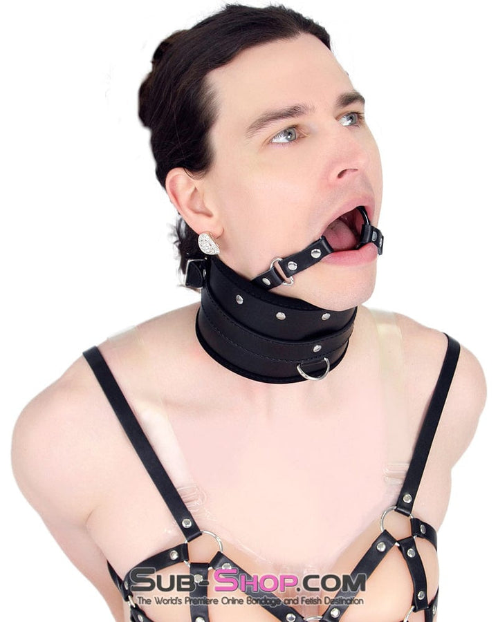 7060M-SIS      Heads Up Black Posture Female Top Collar with Ring Gag and Sissy Slave Bondage Lead Leash Sissy   , Sub-Shop.com Bondage and Fetish Superstore