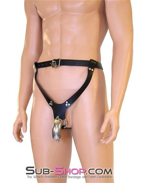 7071A      Locking Leather Male Chastity Belt with Steel Chastity Ring - LAST CHANCE - Final Closeout! MEGA Deal   , Sub-Shop.com Bondage and Fetish Superstore