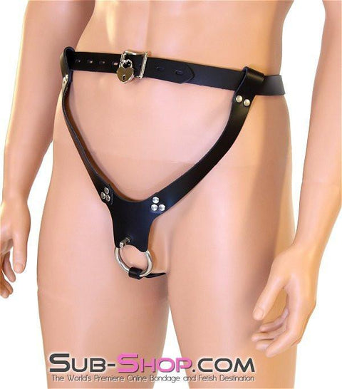 7071A      Locking Leather Male Chastity Belt with Steel Chastity Ring - LAST CHANCE - Final Closeout! MEGA Deal   , Sub-Shop.com Bondage and Fetish Superstore