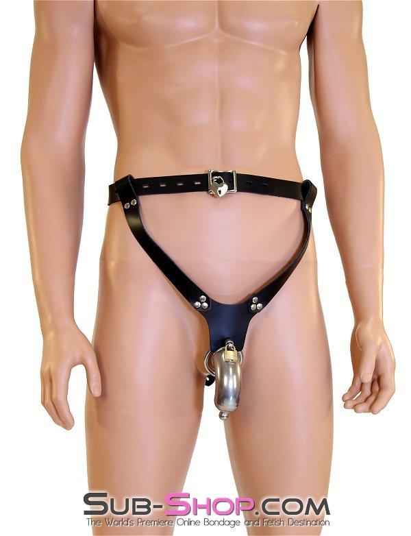 7071A      Locking Leather Male Chastity Belt with Steel Chastity Ring - LAST CHANCE - Final Closeout! MEGA Deal   , Sub-Shop.com Bondage and Fetish Superstore