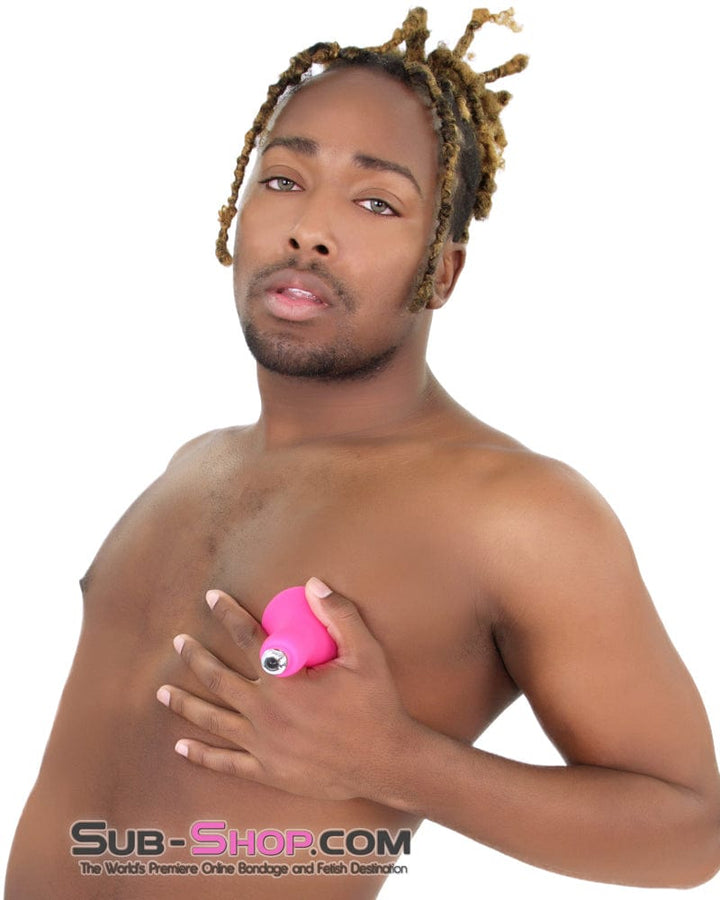 7081S      Vibrating Pink Silicone Breast Suction Cup with Nipple Stimulators Inside, Single Nipple Suction   , Sub-Shop.com Bondage and Fetish Superstore