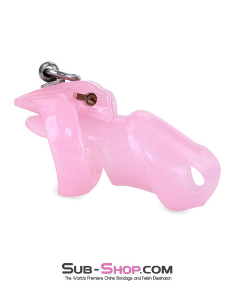 7135M      Long Pink Cock Cage with Lead Ring and Small Cock Cuff Ring Chastity   , Sub-Shop.com Bondage and Fetish Superstore