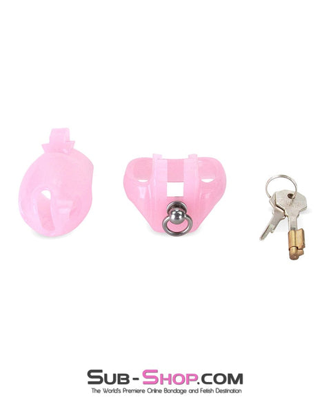7135M      Long Pink Cock Cage with Lead Ring and Small Cock Cuff Ring Chastity   , Sub-Shop.com Bondage and Fetish Superstore