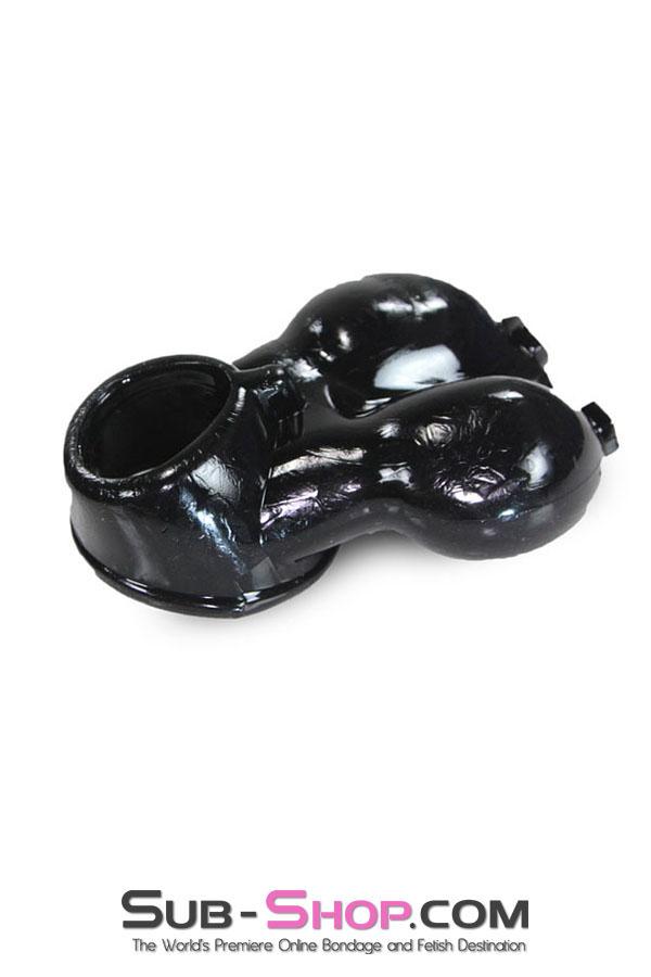 0713RS      Black Silicone Ball Cage and Cock Ring Combo Cock Cage   , Sub-Shop.com Bondage and Fetish Superstore