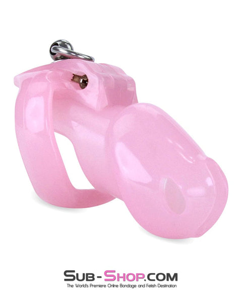 7141M      Long Pink Cock Cage with Lead Ring and Medium Cock Cuff Ring Chastity   , Sub-Shop.com Bondage and Fetish Superstore