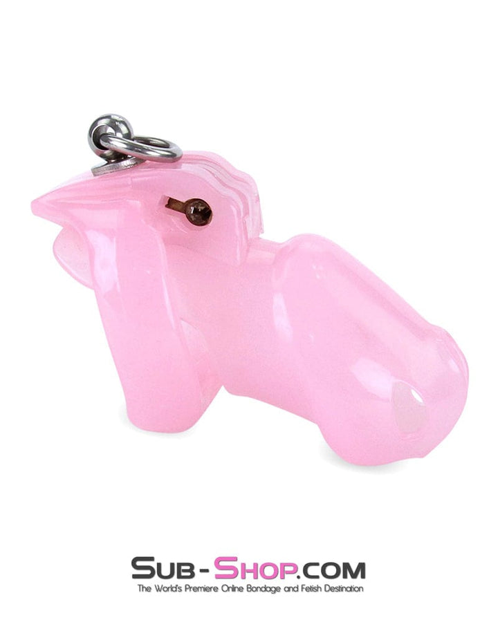 7141M      Long Pink Cock Cage with Lead Ring and Medium Cock Cuff Ring Chastity   , Sub-Shop.com Bondage and Fetish Superstore