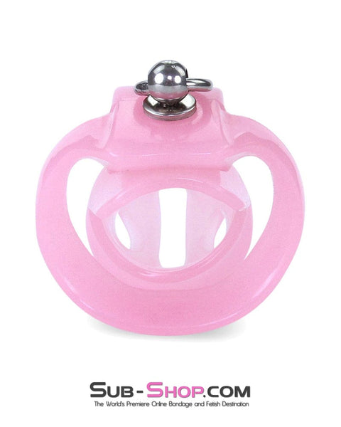 7141M-SIS      Sissy Clit Lock Long Pink Cock Cage with Lead Ring and Medium Cock Cuff Ring Sissy   , Sub-Shop.com Bondage and Fetish Superstore