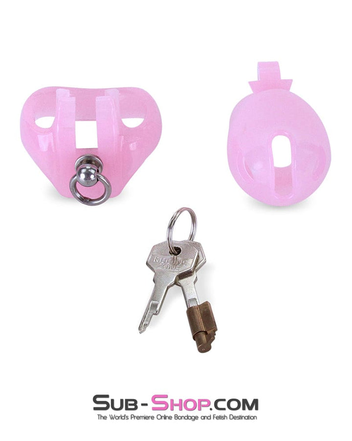 7141M      Long Pink Cock Cage with Lead Ring and Medium Cock Cuff Ring Chastity   , Sub-Shop.com Bondage and Fetish Superstore