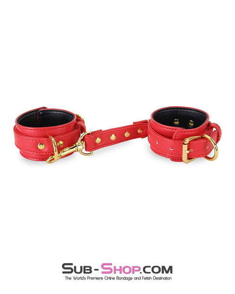 7143M      Red Hots Gold Standard Padded Supple Wrist Bondage Cuffs with Connector Cuffs   , Sub-Shop.com Bondage and Fetish Superstore
