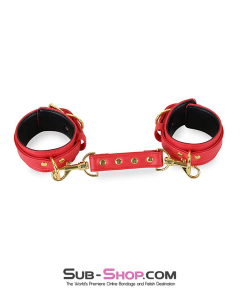 7143M      Red Hots Gold Standard Padded Supple Wrist Bondage Cuffs with Connector Cuffs   , Sub-Shop.com Bondage and Fetish Superstore