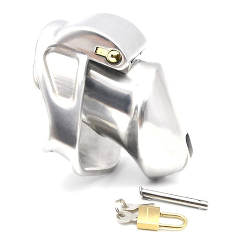7157M      Short Dick Steele High Security Chastity Cock Cage with Small Cock Cuff Chastity   , Sub-Shop.com Bondage and Fetish Superstore