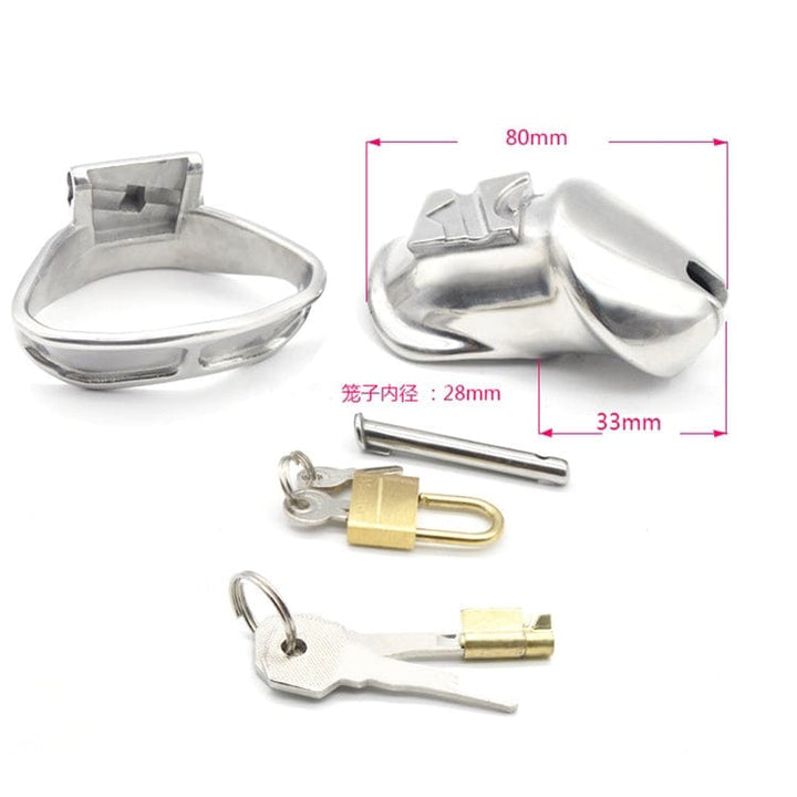 7157M      Short Dick Steele High Security Chastity Cock Cage with Small Cock Cuff Chastity   , Sub-Shop.com Bondage and Fetish Superstore