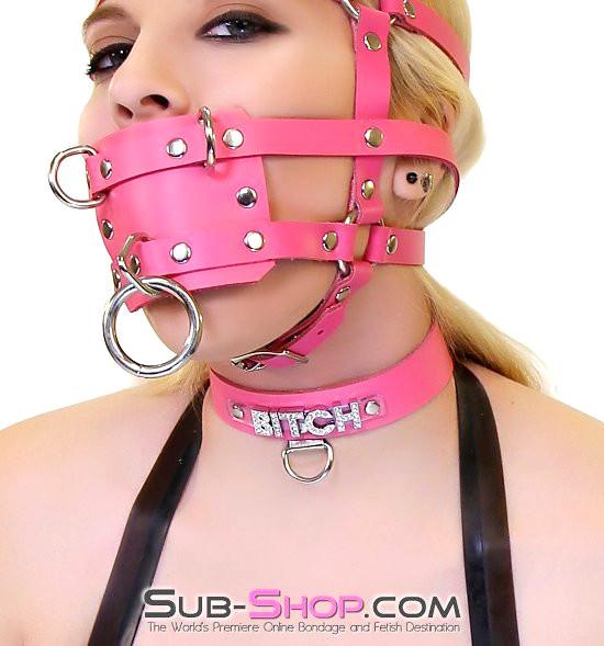 7173A      BITCH Hot Pink Leather Rhinestone Letter Collar Collar   , Sub-Shop.com Bondage and Fetish Superstore