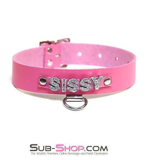 7176A      SISSY Hot Pink Leather Rhinestone Letter Collar Collar   , Sub-Shop.com Bondage and Fetish Superstore