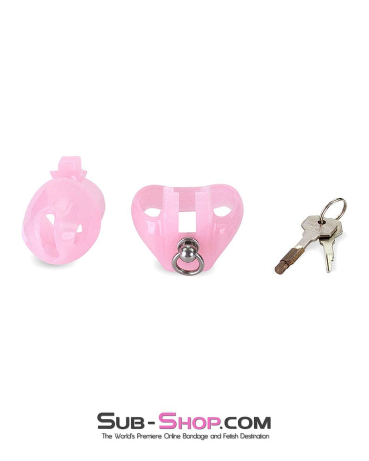7186M      Long Pink Cock Cage with Lead Ring and Large Cock Cuff Ring Chastity   , Sub-Shop.com Bondage and Fetish Superstore