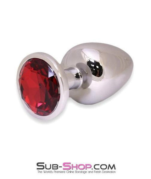 7211AE      Chromed Steel Large Butt Plug with Ruby Red Crystal - LAST CHANCE - Final Closeout! Black Friday Blowout   , Sub-Shop.com Bondage and Fetish Superstore